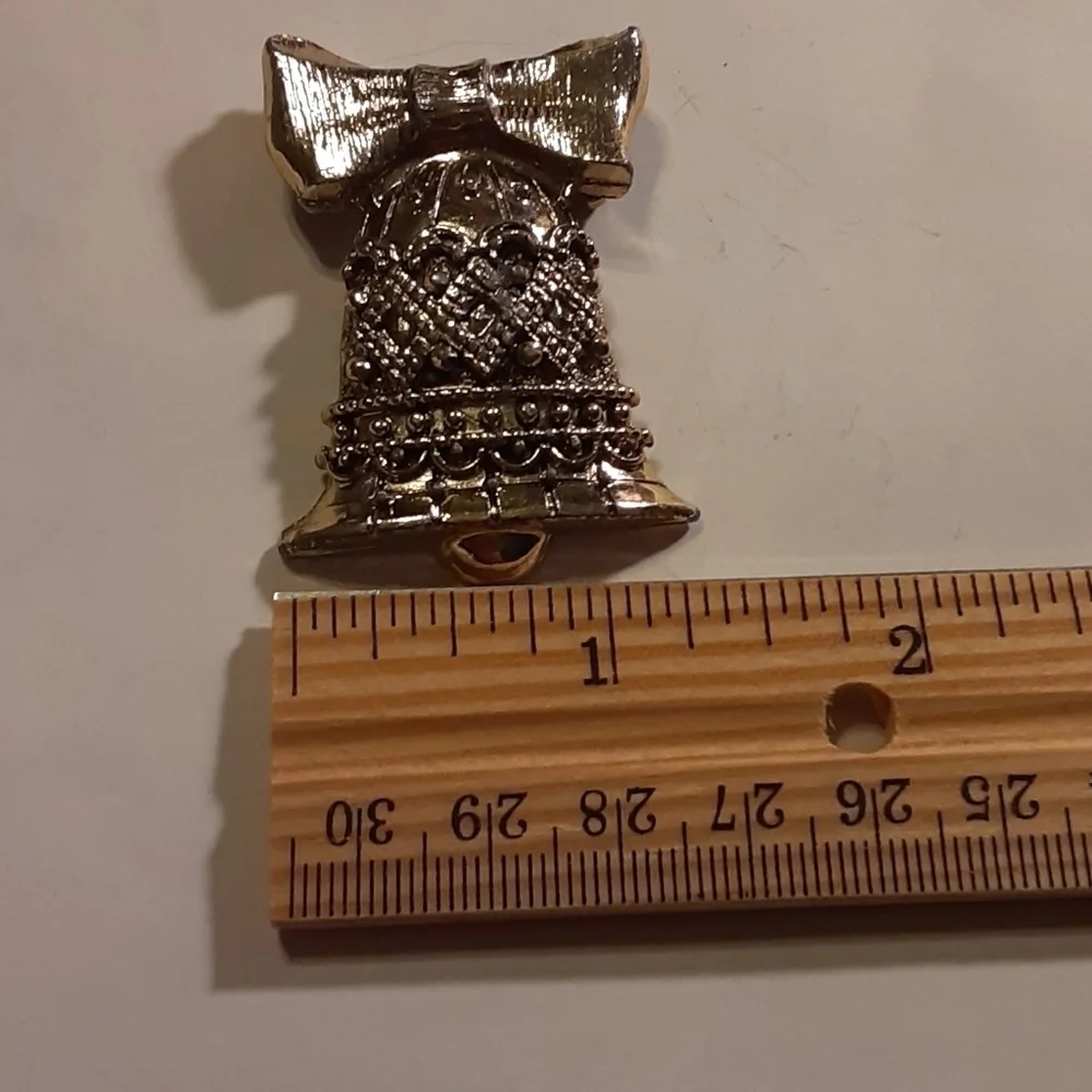 Silvertone Bell with Bow Brooch